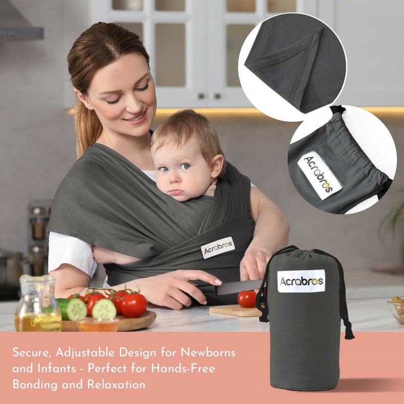Acrabros Baby Wrap Carrier,Hands Free Baby Carrier Sling,Lightweight,Breathable,Softness,Perfect for Newborn Infants and Babies Shower Gift,Dark Grey - Image 5